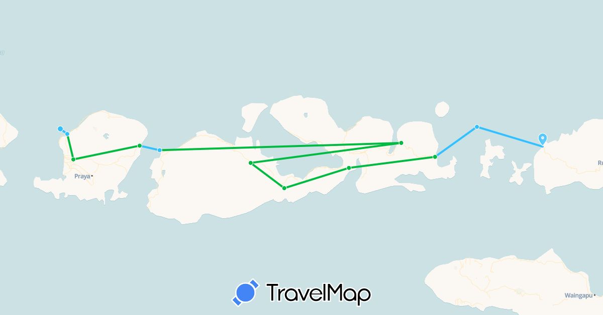 TravelMap itinerary: bus, boat in Indonesia (Asia)